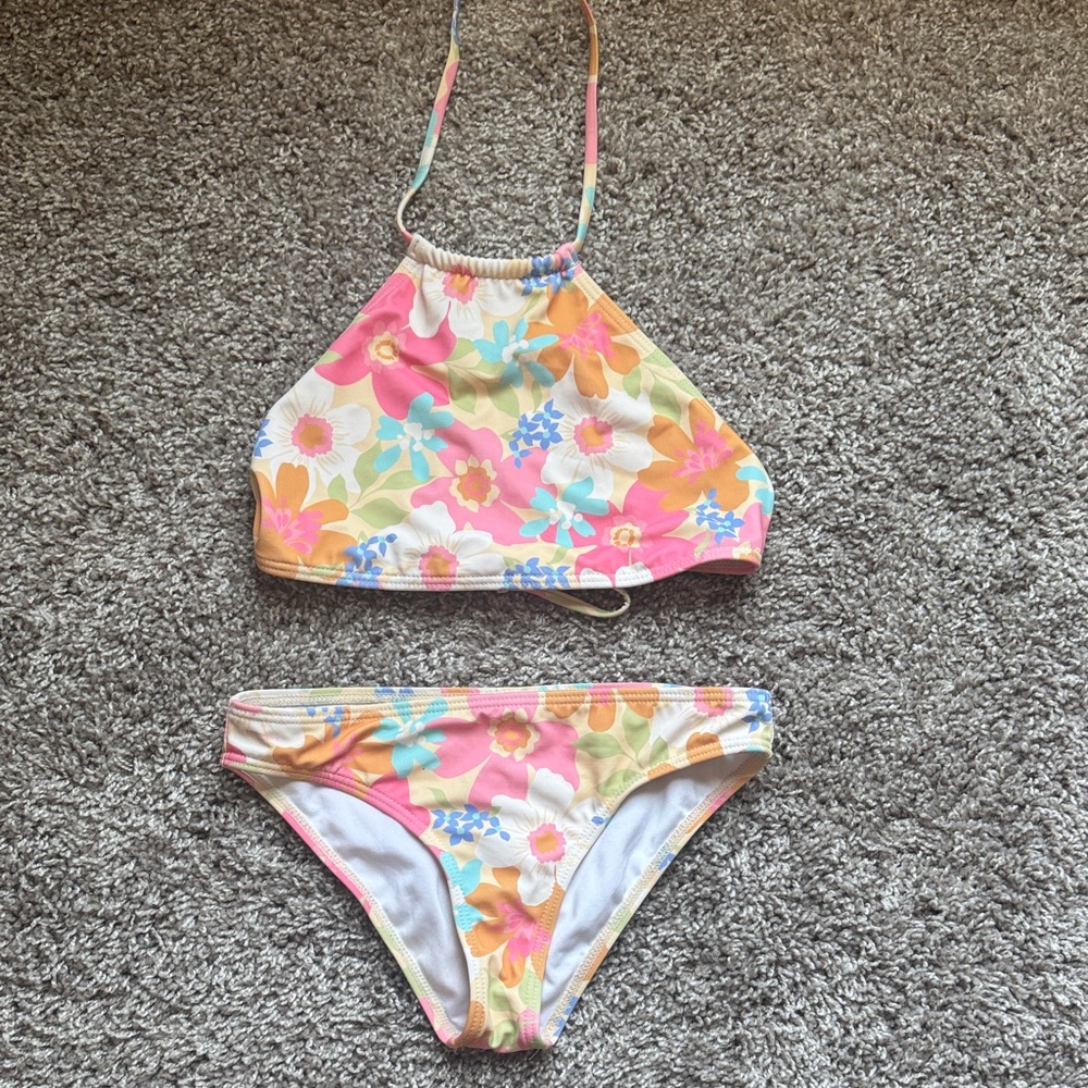 Billabong Floral Halter Girls Bikini Set - Size 10